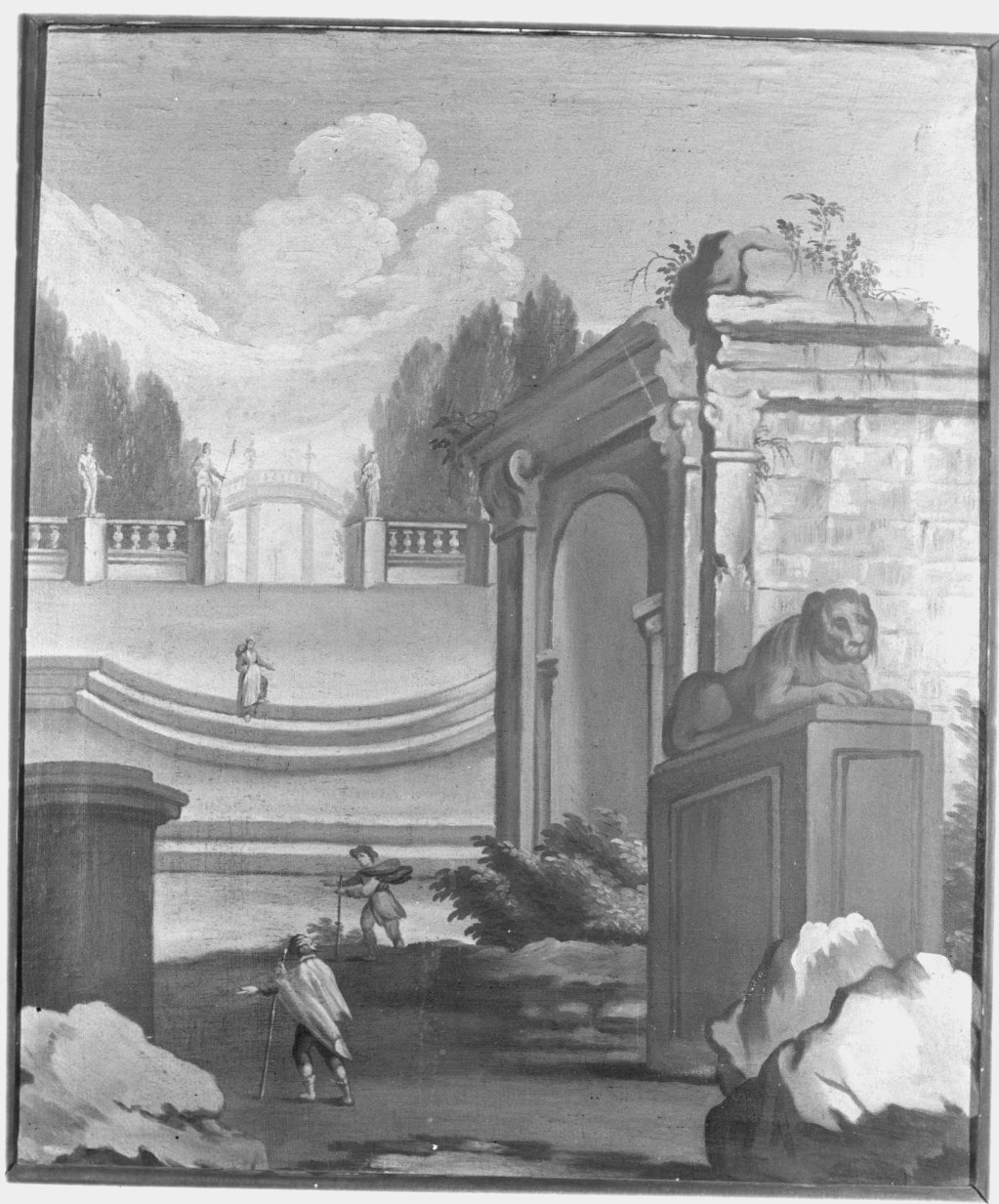 paesaggio con rovine (dipinto) - ambito lombardo (seconda metà sec. XVIII)