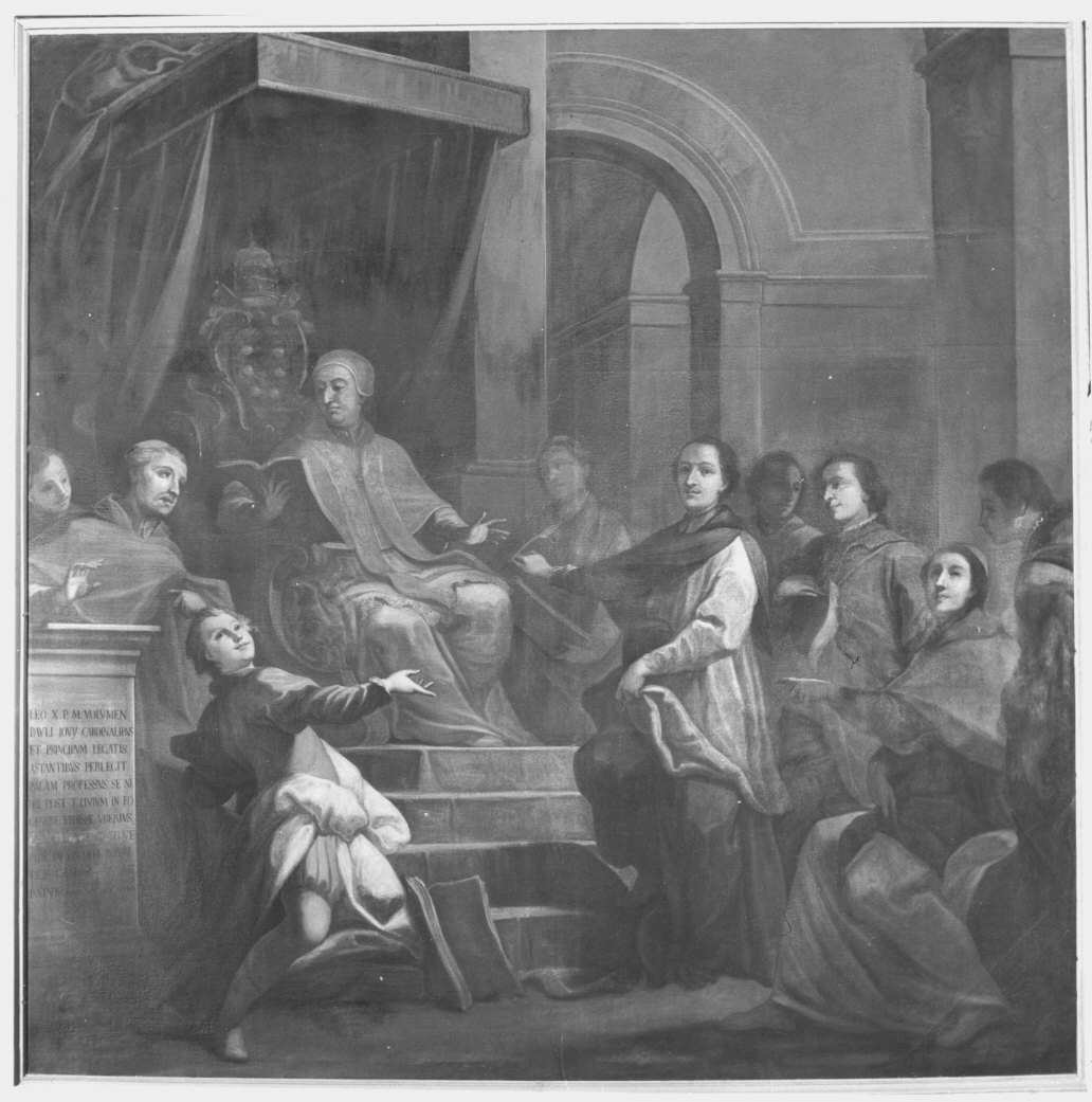 Paolo Giovio alla corte del papa Leone X (dipinto) di Rodriguez Giovanni Battista (attribuito) (sec. XVIII)