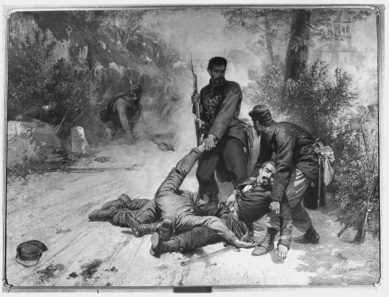 Morte del Cap. De Cristoforis - S. Fermo - 27 maggio 1859 (dipinto) di De Albertis Sebastiano (attribuito) (sec. XIX)