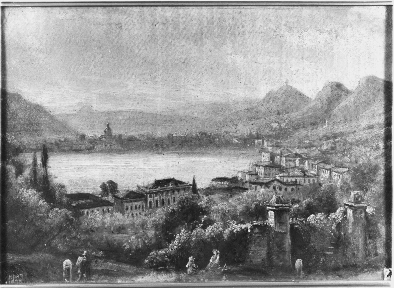 paesaggio lacustre (dipinto) - ambito svizzero (?) (sec. XIX)