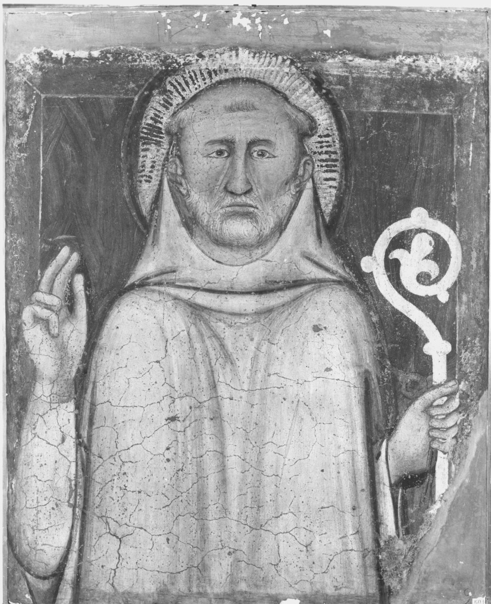 Santo abate (dipinto murale staccato, frammento) di Secondo Maestro di S. Margherita (attribuito) (prima metà sec. XIV)