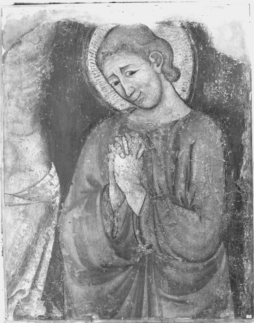 San Giovanni dolente (dipinto murale staccato, frammento) di Secondo Maestro di S. Margherita (attribuito) (prima metà sec. XIV)