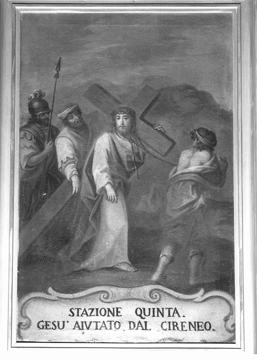 stazione V: Gesù aiutato da Simone il Cireneo a portare la croce (dipinto, elemento d'insieme) - ambito lombardo (sec. XVIII)