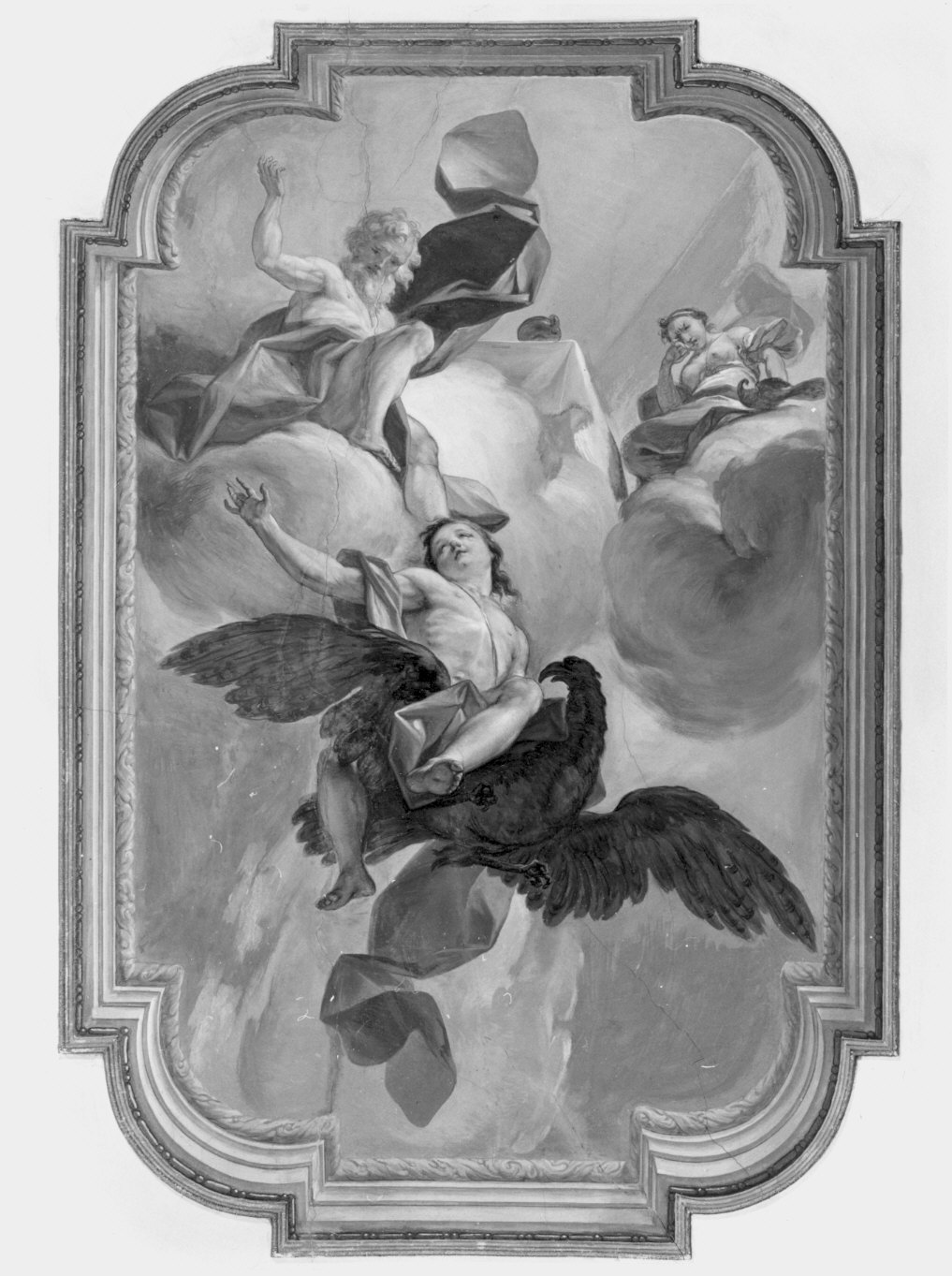 Ganimede e l'aquila di Giove (dipinto murale, opera isolata) di Romegialli Giovanni Pietro (attribuito) (sec. XVIII)