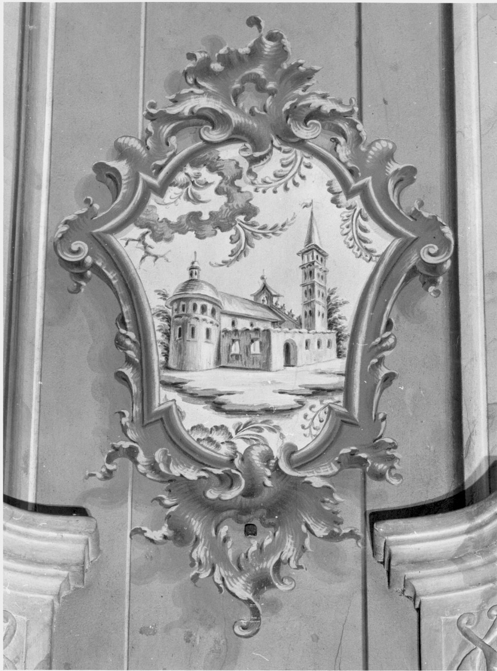 veduta fantastica (dipinto murale, elemento d'insieme) di Coduri Giuseppe detto Vignoli (attribuito) (seconda metà sec. XVIII)