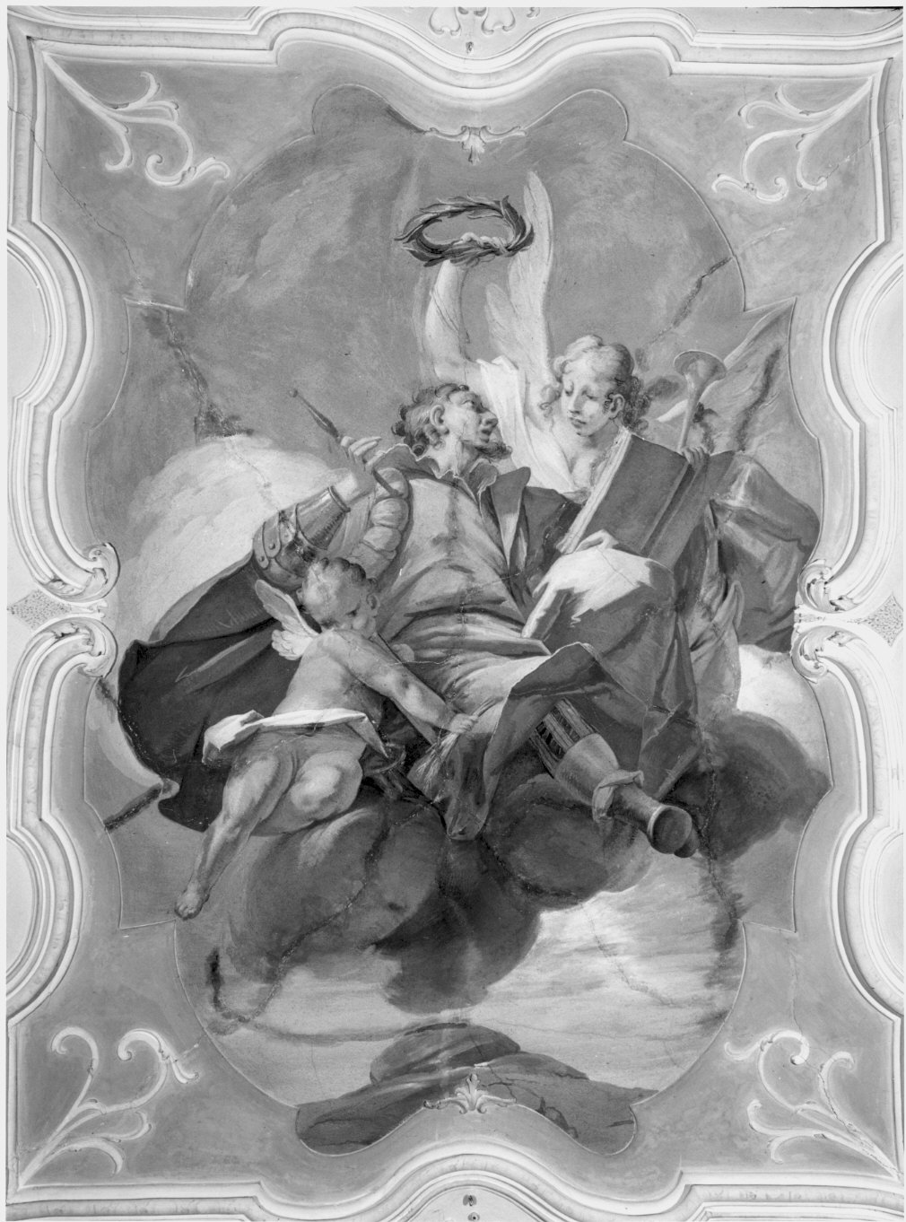 allegoria della Fama che incorona il Merito (dipinto murale, opera isolata) di Ligari Cesare (attribuito) (sec. XVIII)