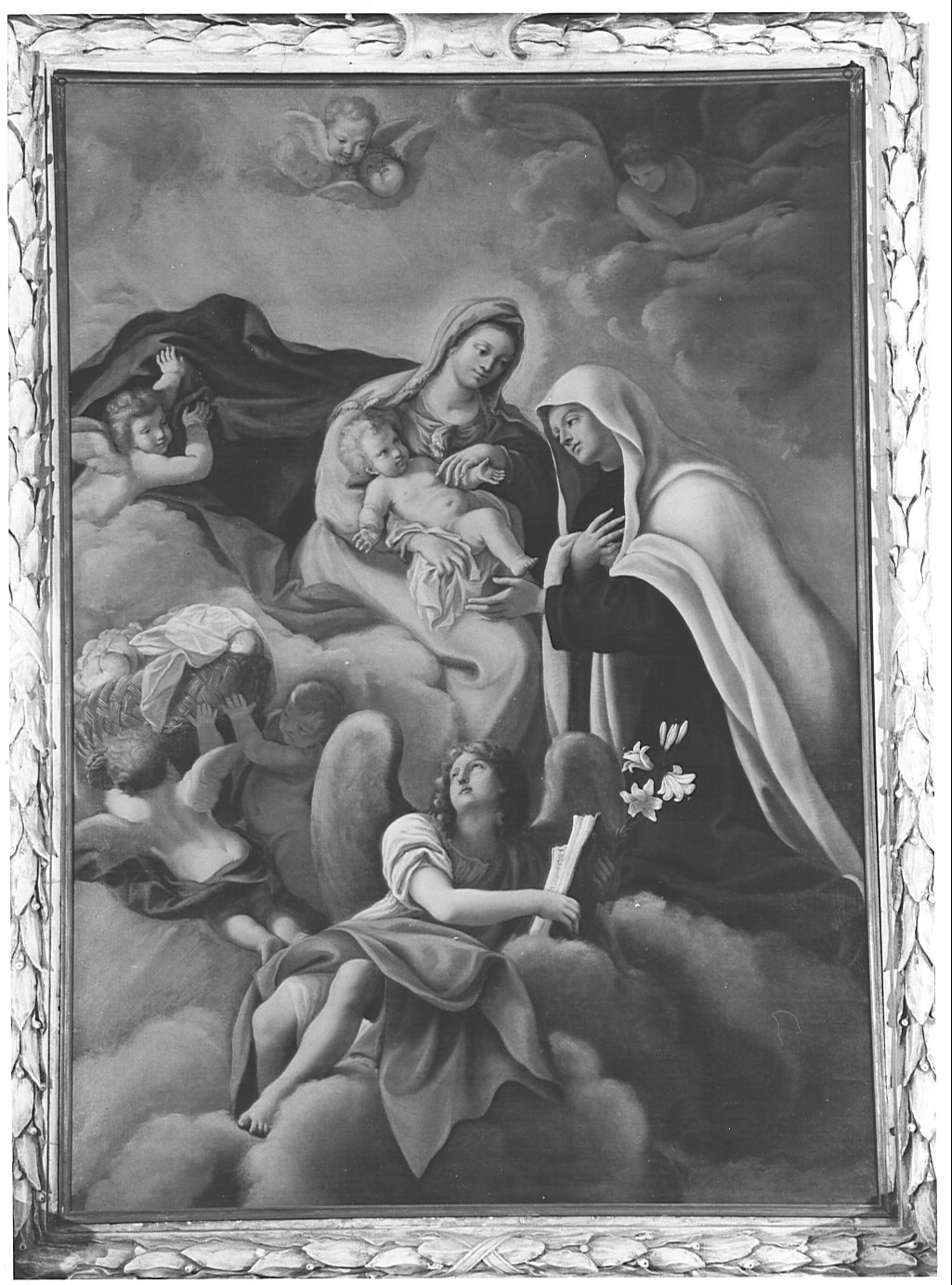 Santa Francesca Romana riceve Gesù Bambino dalla Madonna (dipinto) - ambito lombardo (sec. XVII)