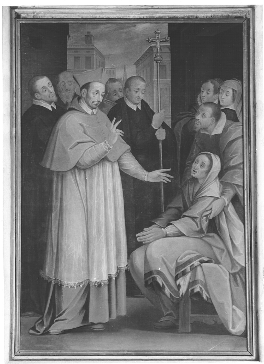 San Carlo Borromeo che guarisce Margherita Vertua (dipinto, elemento d'insieme) - ambito lombardo (sec. XVII)