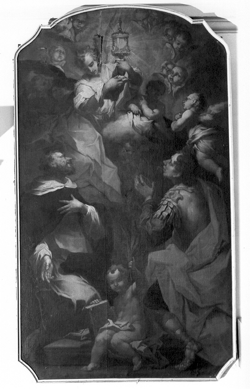 San Bernardo e San Gervasio in adorazione dell'Eucarestia (dipinto, opera isolata) di Ligari Giovanni Pietro (sec. XVIII)