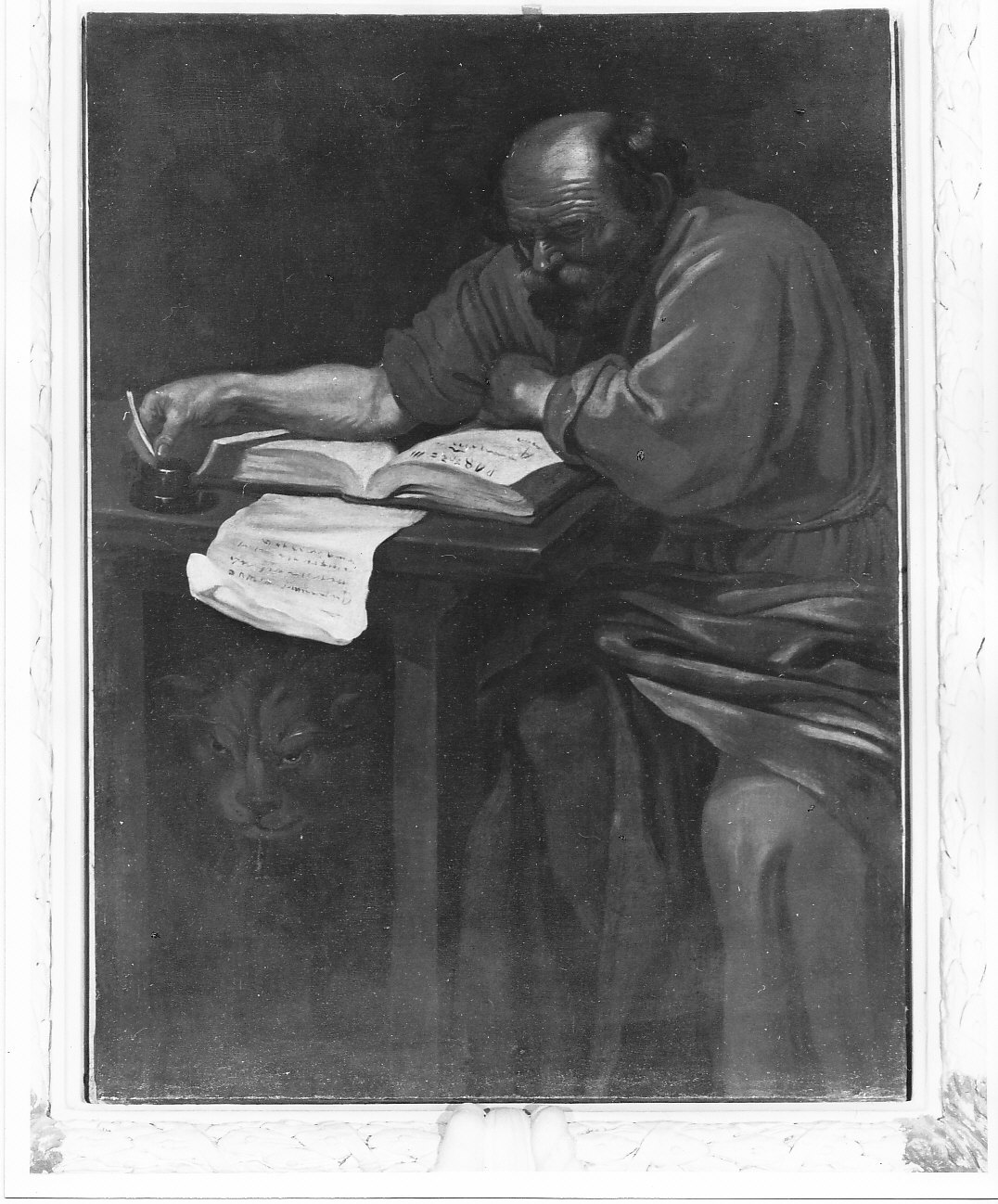 San Marco scrive il vangelo (dipinto, opera isolata) - ambito lombardo (fine/inizio secc. XVI/ XVII)