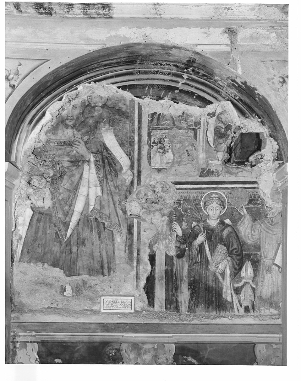 Sant'Antonio Abate/ San Vincenzo/ San Bernardino da Siena/ San Cristoforo guada il fiume con Gesù Bambino sulle spalle/ Annunciazione (dipinto murale, insieme) - bottega lombarda (sec. XV)