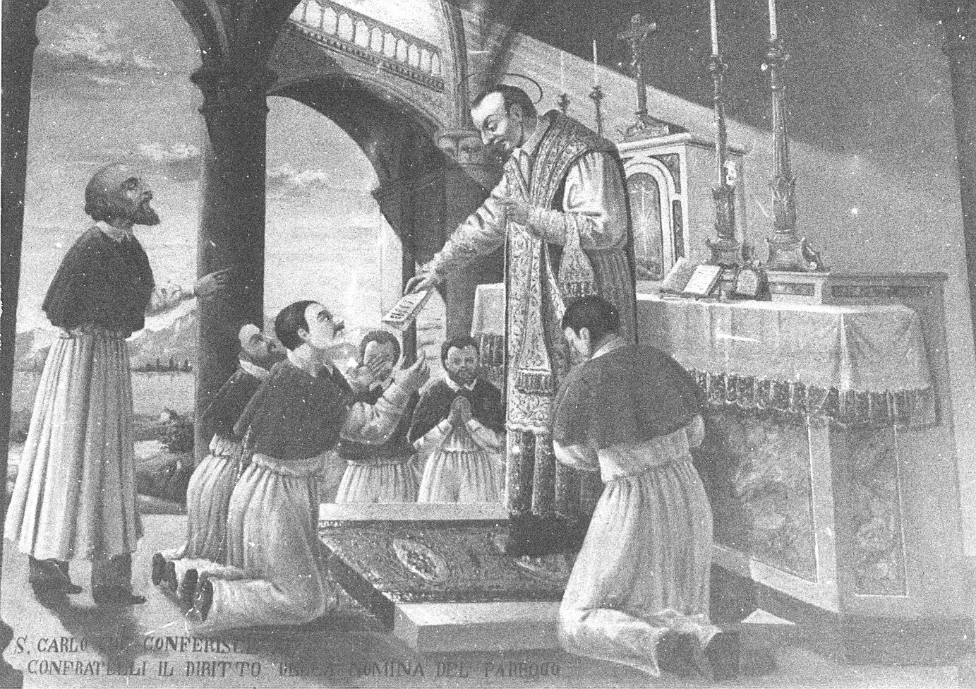 San Carlo Borromeo che conduce ai confratelli il diritto della nomina del Parroco, San Carlo Borromeo (dipinto) - ambito lombardo (sec. XIX)