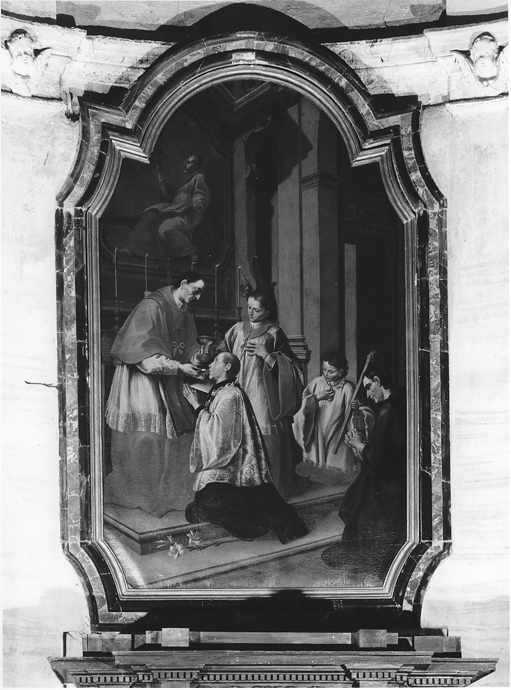 San Carlo Borromeo comunica San Luigi (dipinto, opera isolata) - ambito lombardo (sec. XVIII)
