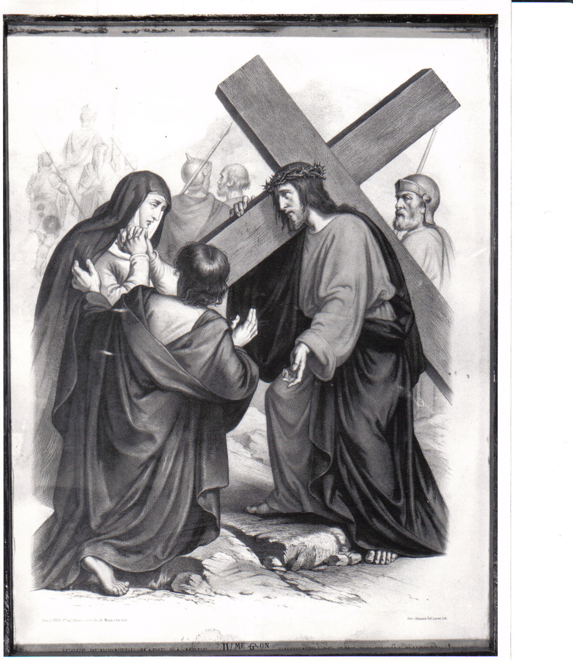stazione IV: Gesù incontra la Madonna (stampa a colori, elemento d'insieme) di Lasnier Louis Pierre, Grellet Francois (fine/inizio secc. XIX/ XX)