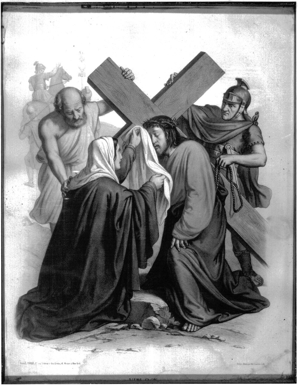 stazione VI: Gesù asciugato dalla Veronica (stampa a colori, elemento d'insieme) di Lasnier Louis Pierre, Grellet Francois (fine/inizio secc. XIX/ XX)