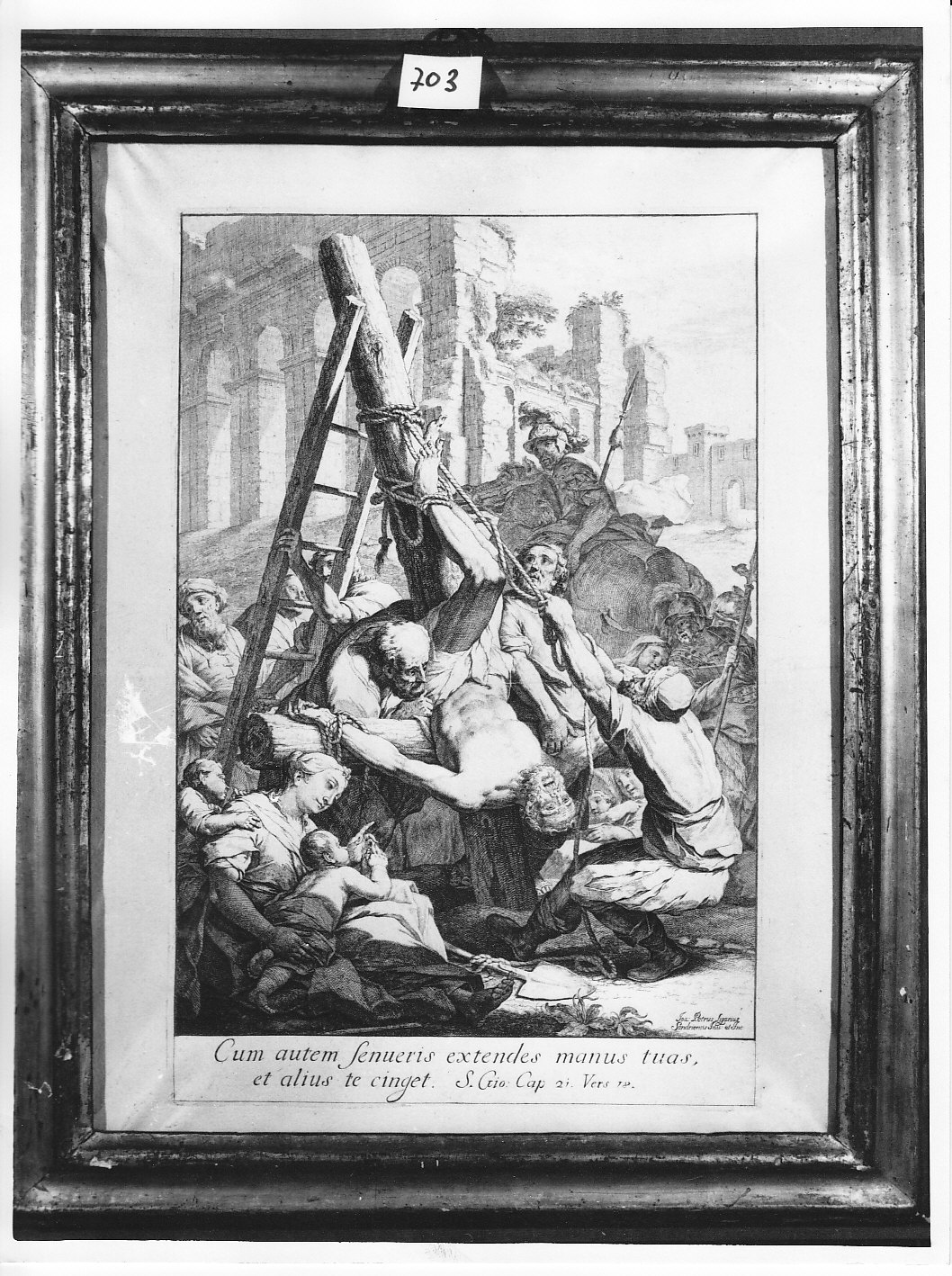 crocifissione di San Pietro (stampa) di Ligari Giovanni Pietro (sec. XVIII)