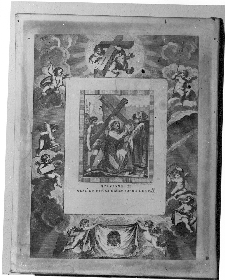 stazione II: Gesù caricato della croce (stampa) - ambito italiano (sec. XIX)