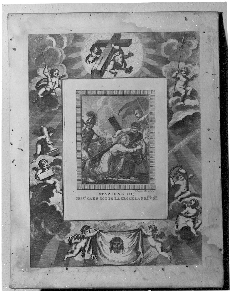 stazione III: Gesù cade sotto la croce la prima volta (stampa) - ambito italiano (sec. XIX)