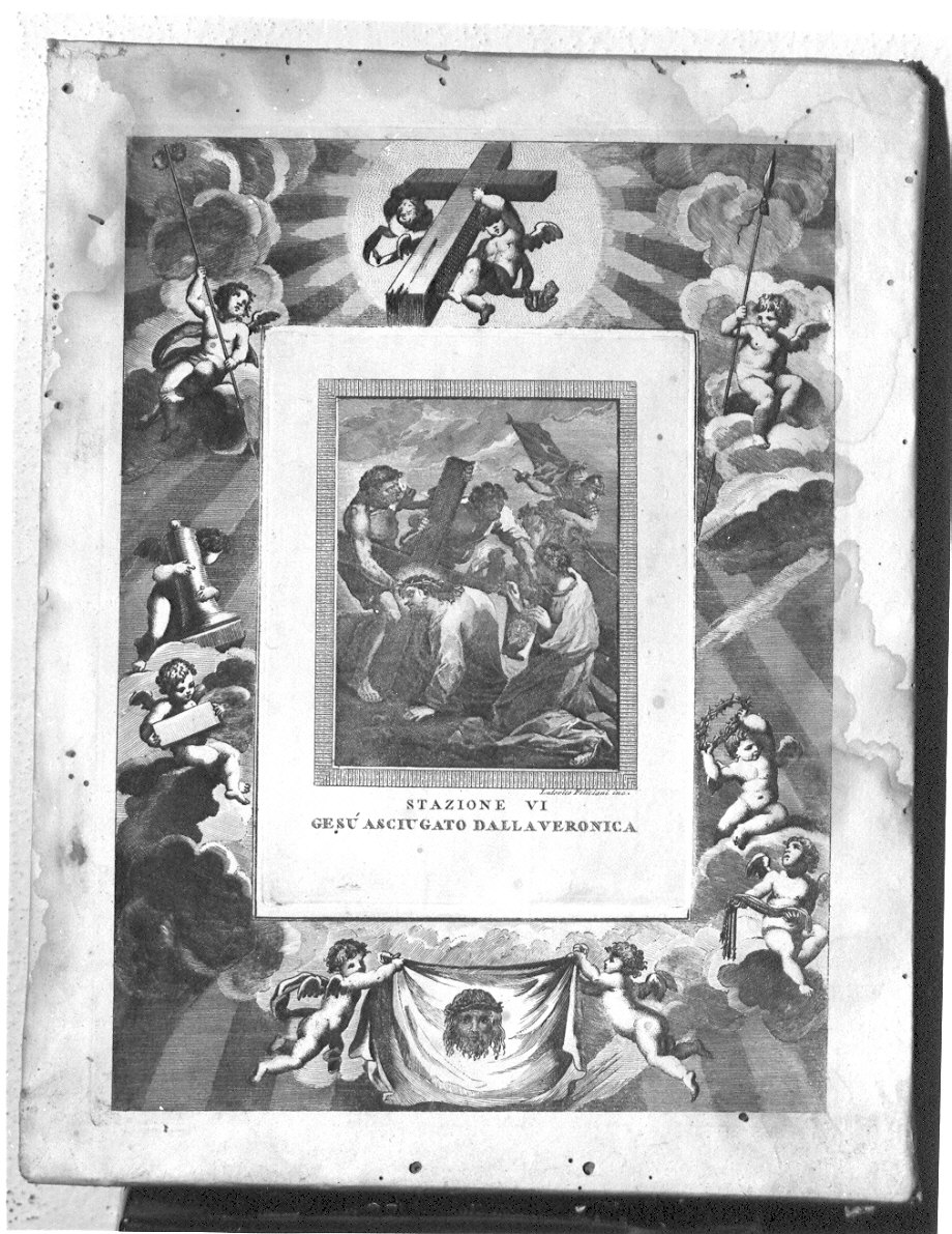 stazione VI: Gesù asciugato dalla Veronica (stampa) - ambito italiano (sec. XIX)