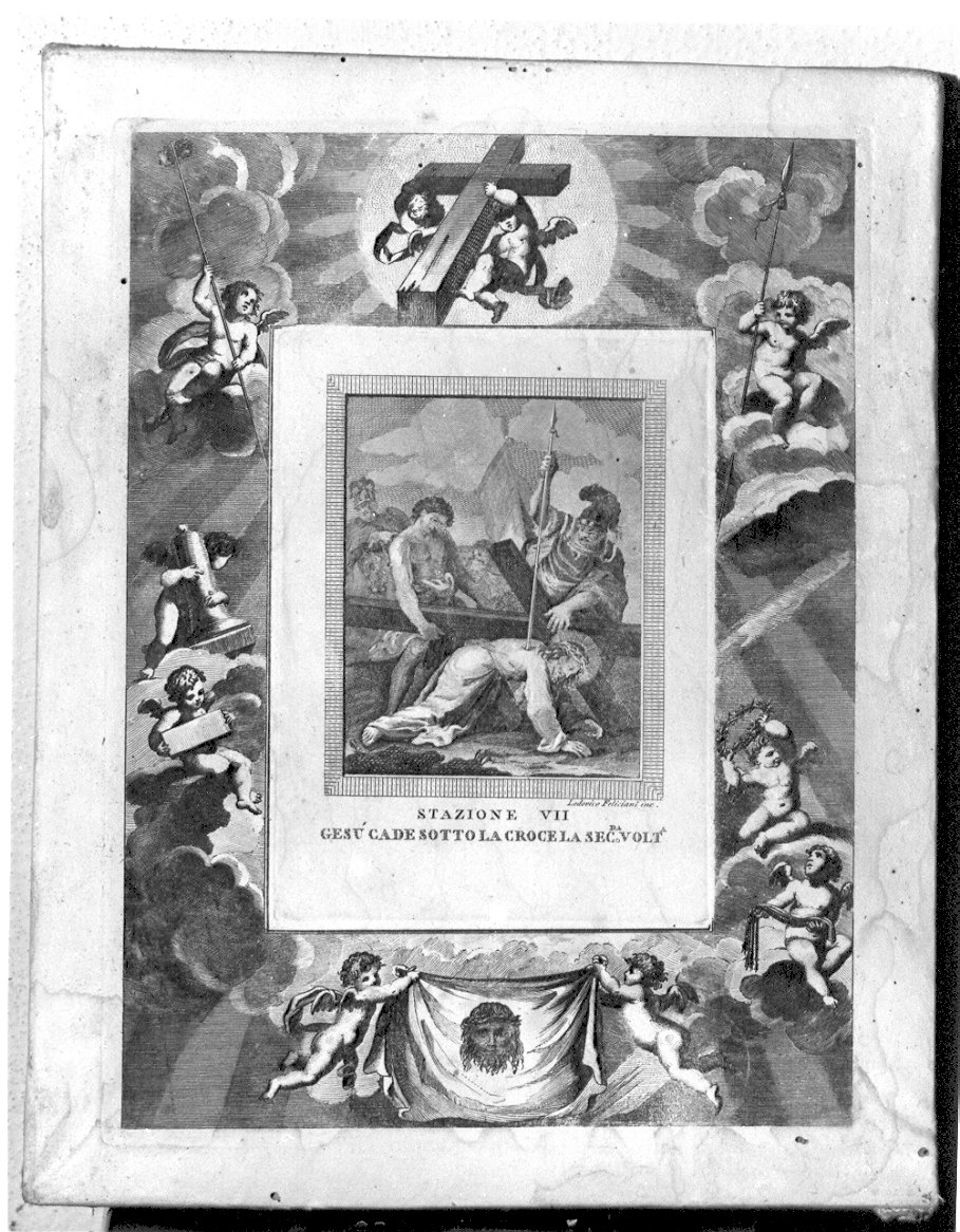 stazione VII: Gesù cade sotto la croce la seconda volta (stampa) - ambito italiano (sec. XIX)