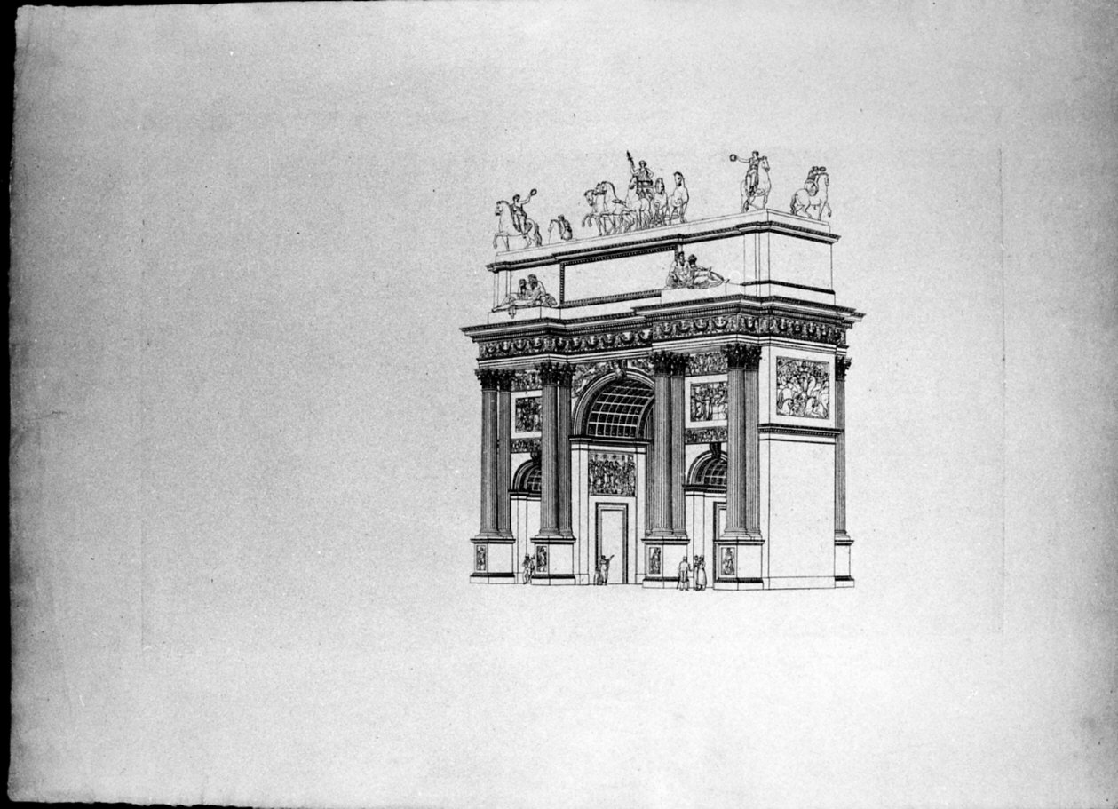 veduta dell'Arco della Pace a Milano (stampa) di Cagnola Luigi, Albertolli Ferdinando (sec. XIX)