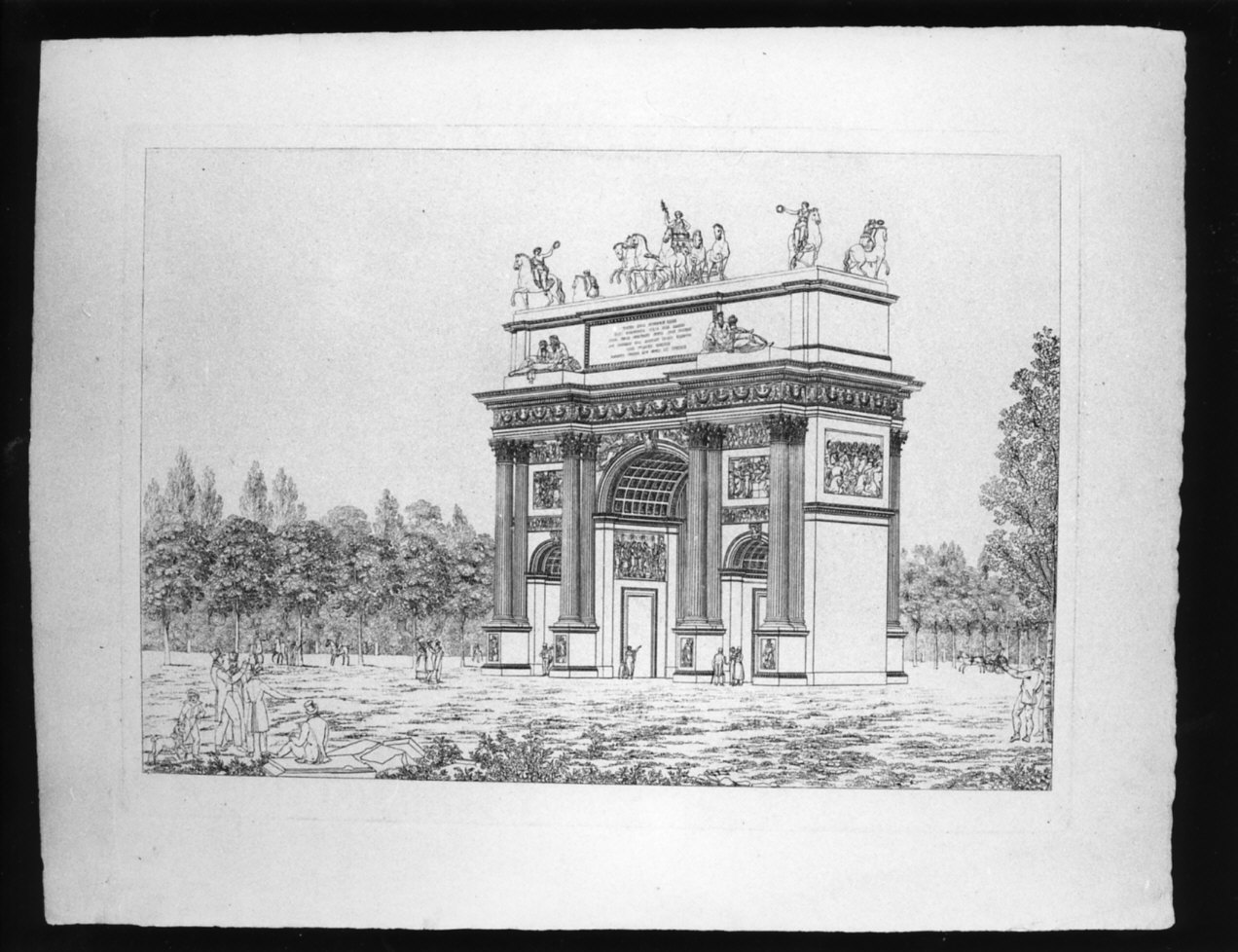 veduta dell'Arco della Pace a Milano (stampa) di Cagnola Luigi, Albertolli Ferdinando (sec. XIX)