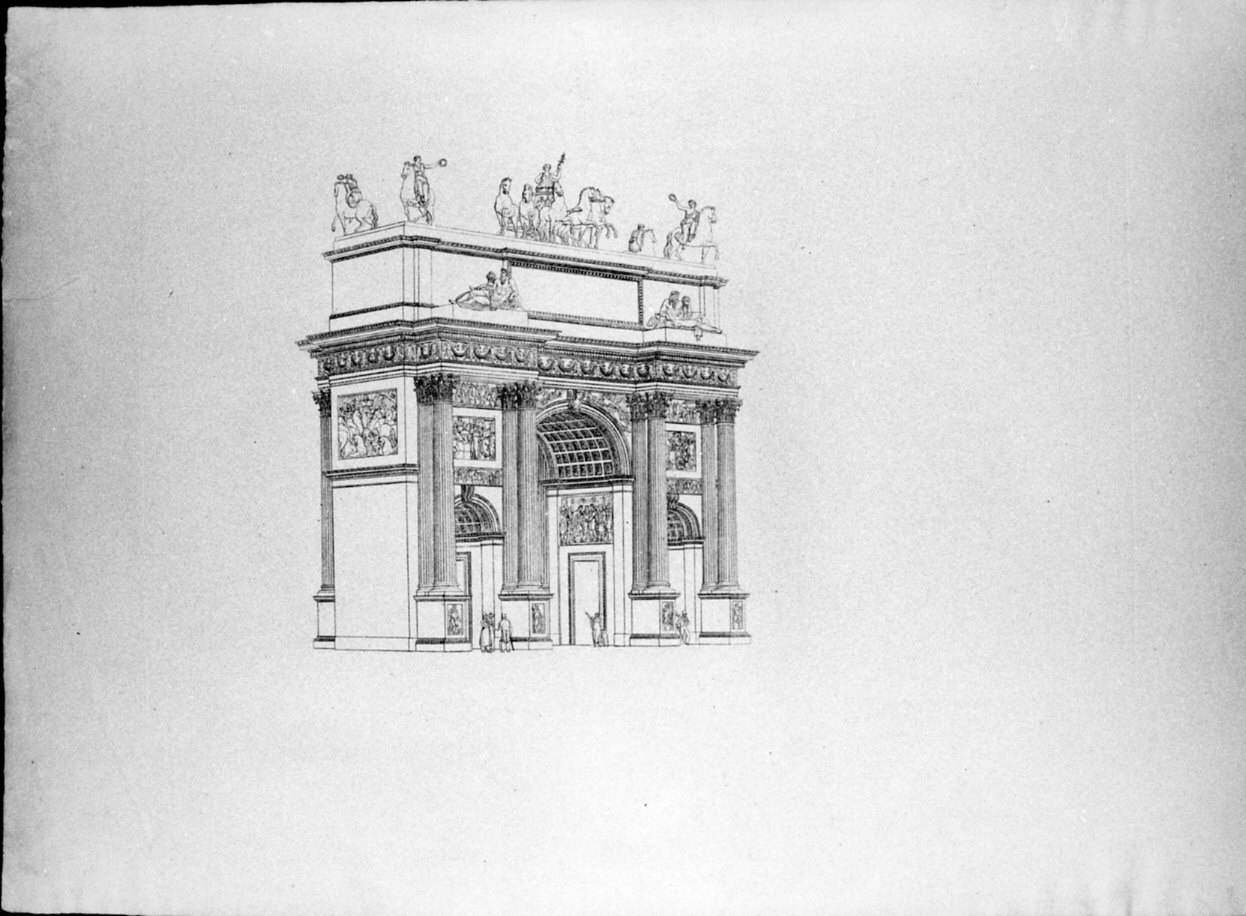 veduta dell'Arco della Pace a Milano (stampa) di Cagnola Luigi, Albertolli Ferdinando (sec. XIX)