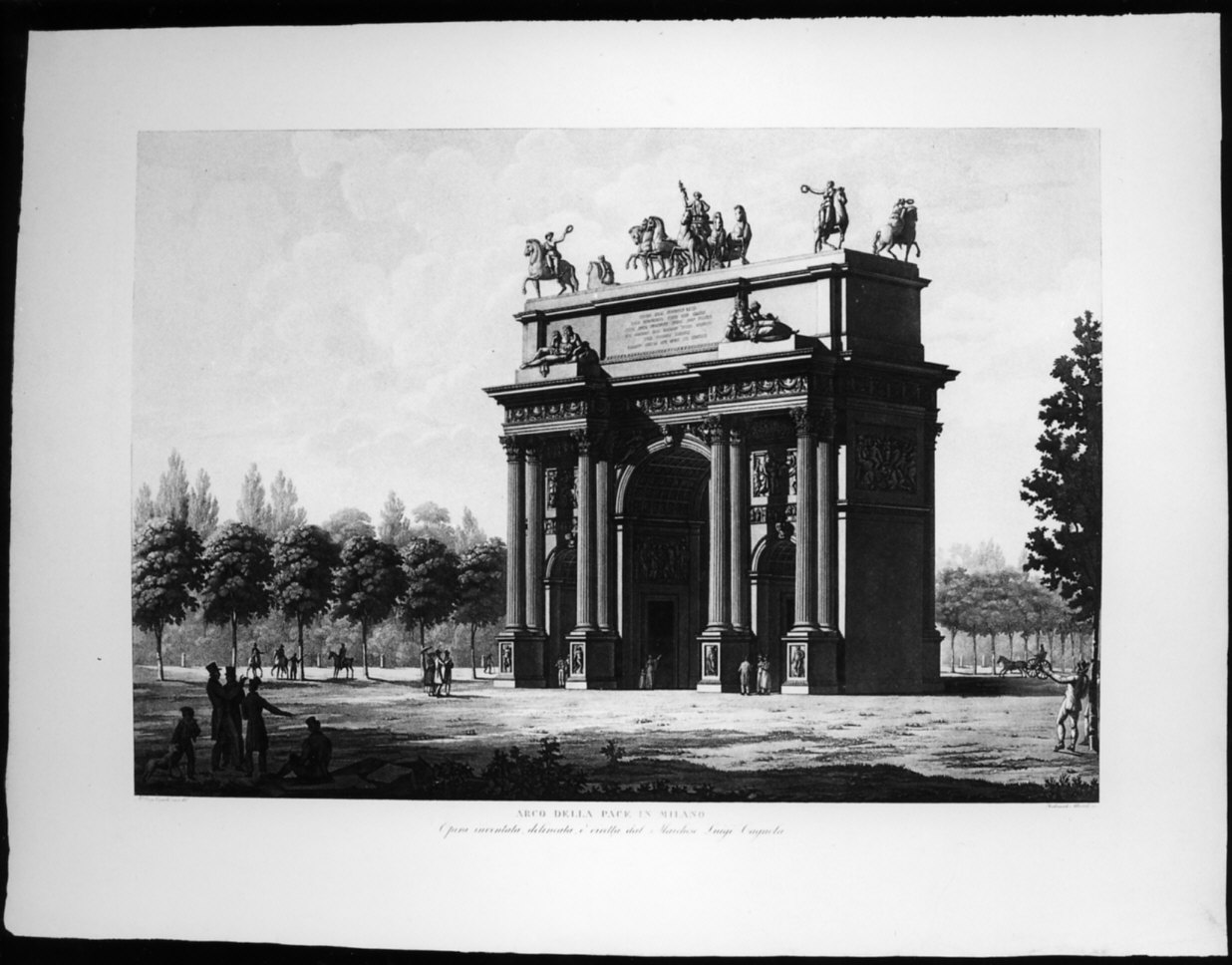 Arco della Pace in Milano, veduta dell'Arco della Pace a Milano (stampa) di Cagnola Luigi, Albertolli Ferdinando (sec. XIX)