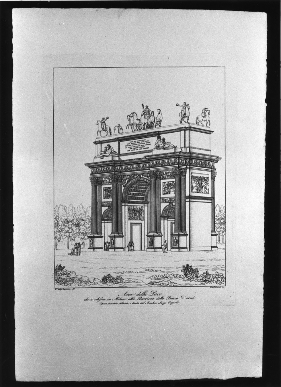 Arco della Pace in Milano, progetto architettonico: veduta prospettica dell'Arco della Pace (stampa) di Cagnola Luigi (sec. XIX)