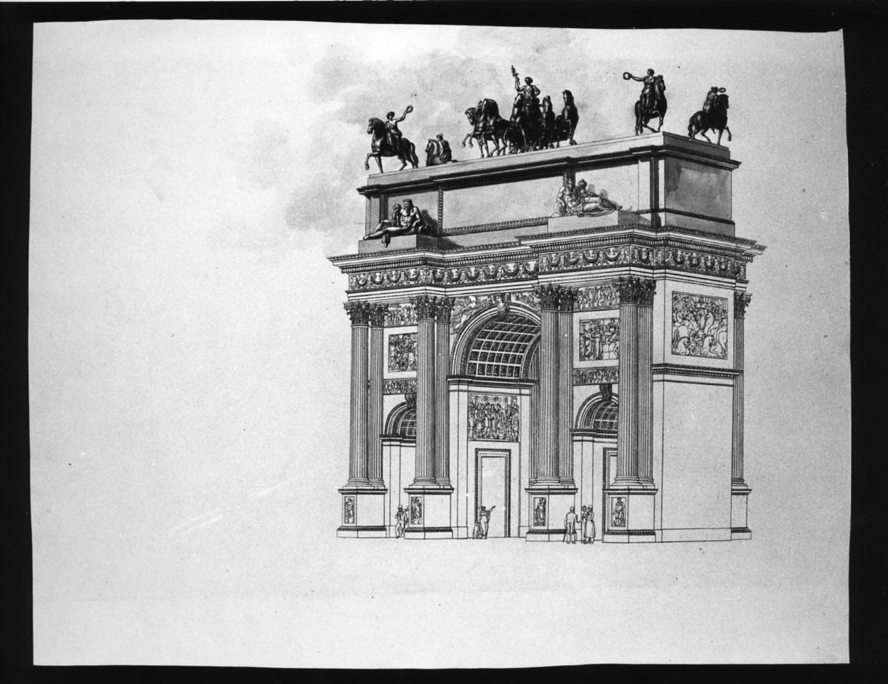 progetto architettonico: veduta prospettica dell'Arco della Pace (stampa) di Cagnola Luigi, Albertolli Ferdinando (sec. XIX)