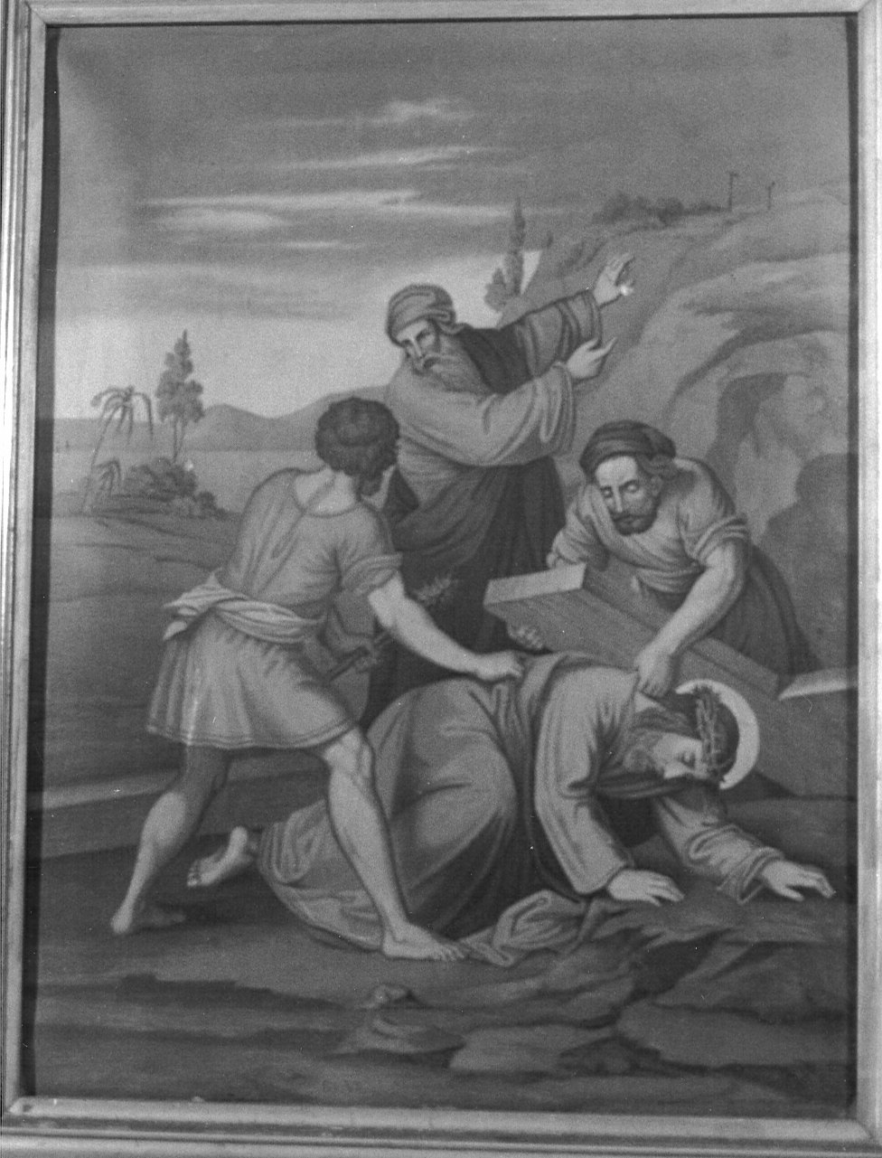 stazione VII: Gesù cade sotto la croce la seconda volta (stampa, elemento d'insieme) - ambito italiano (seconda metà sec. XIX)