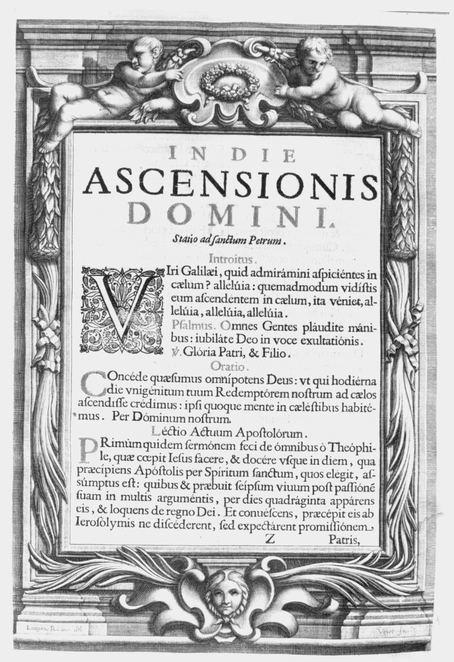 cornice architettonica con motivi decorativi e figure (stampa) di Vallet Guillaume (attribuito), Baldi Lazzaro (attribuito) (sec. XVII)