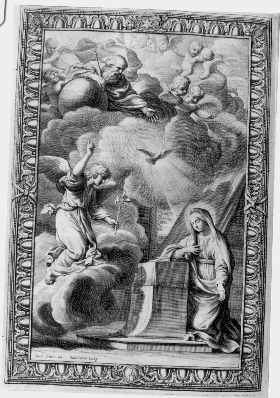 Annunciazione (stampa) di Vallet Guillaume (attribuito), Courtois Guillaume detto Borgognone (attribuito) (sec. XVII)