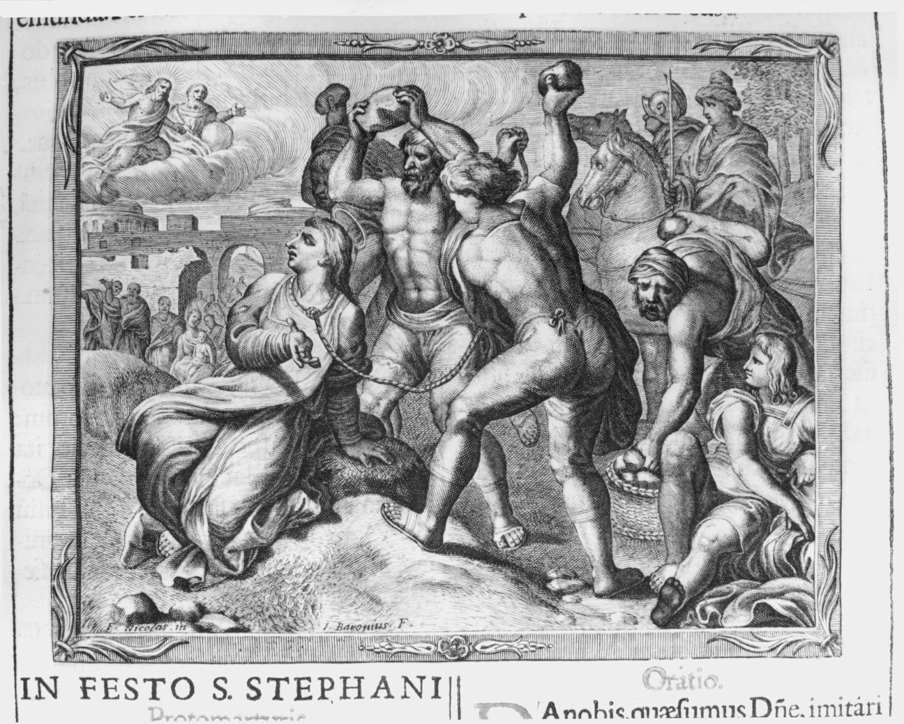 lapidazione di Santo Stefano (stampa) di Baron Jean (attribuito), Lorrain Nicolas François (attribuito) (sec. XVII)
