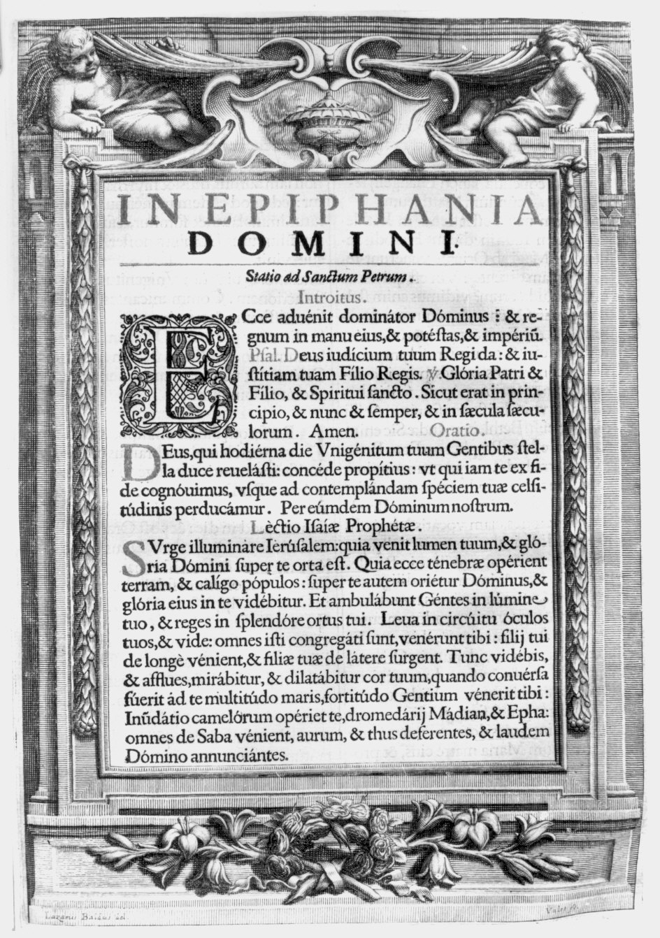 cornice architettonica con motivi decorativi e figure (stampa) di Vallet Guillaume (attribuito), Baldi Lazzaro (attribuito) (sec. XVII)