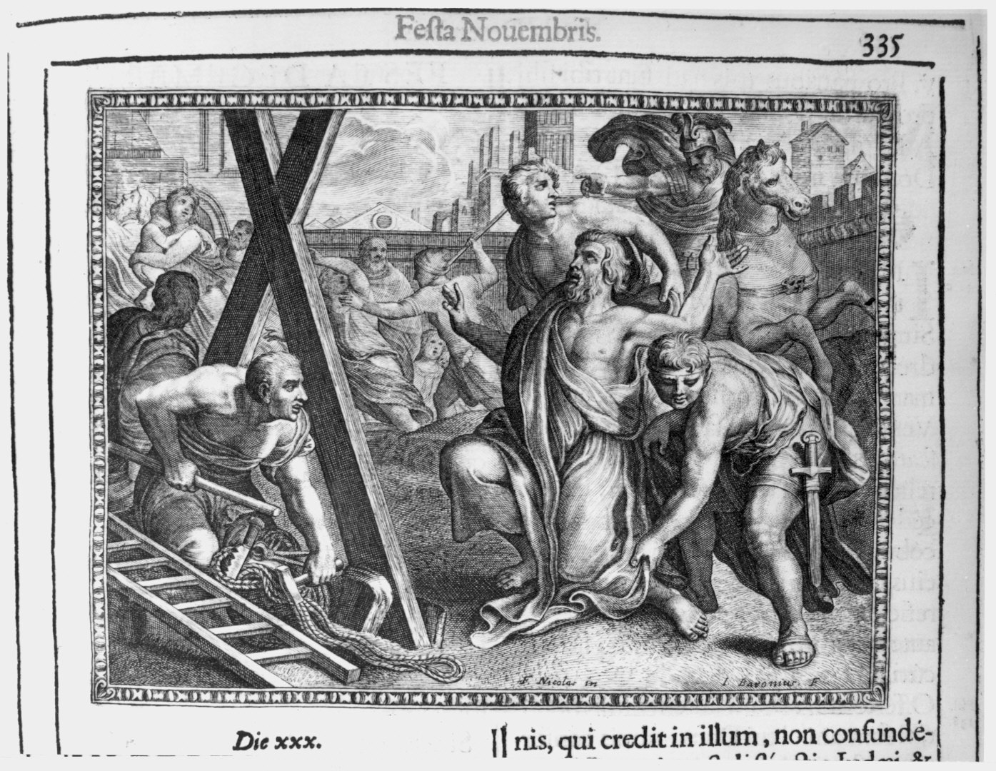 crocifissione di Sant'Andrea (stampa) di Baron Jean (attribuito), Lorrain Nicolas François (attribuito) (sec. XVII)