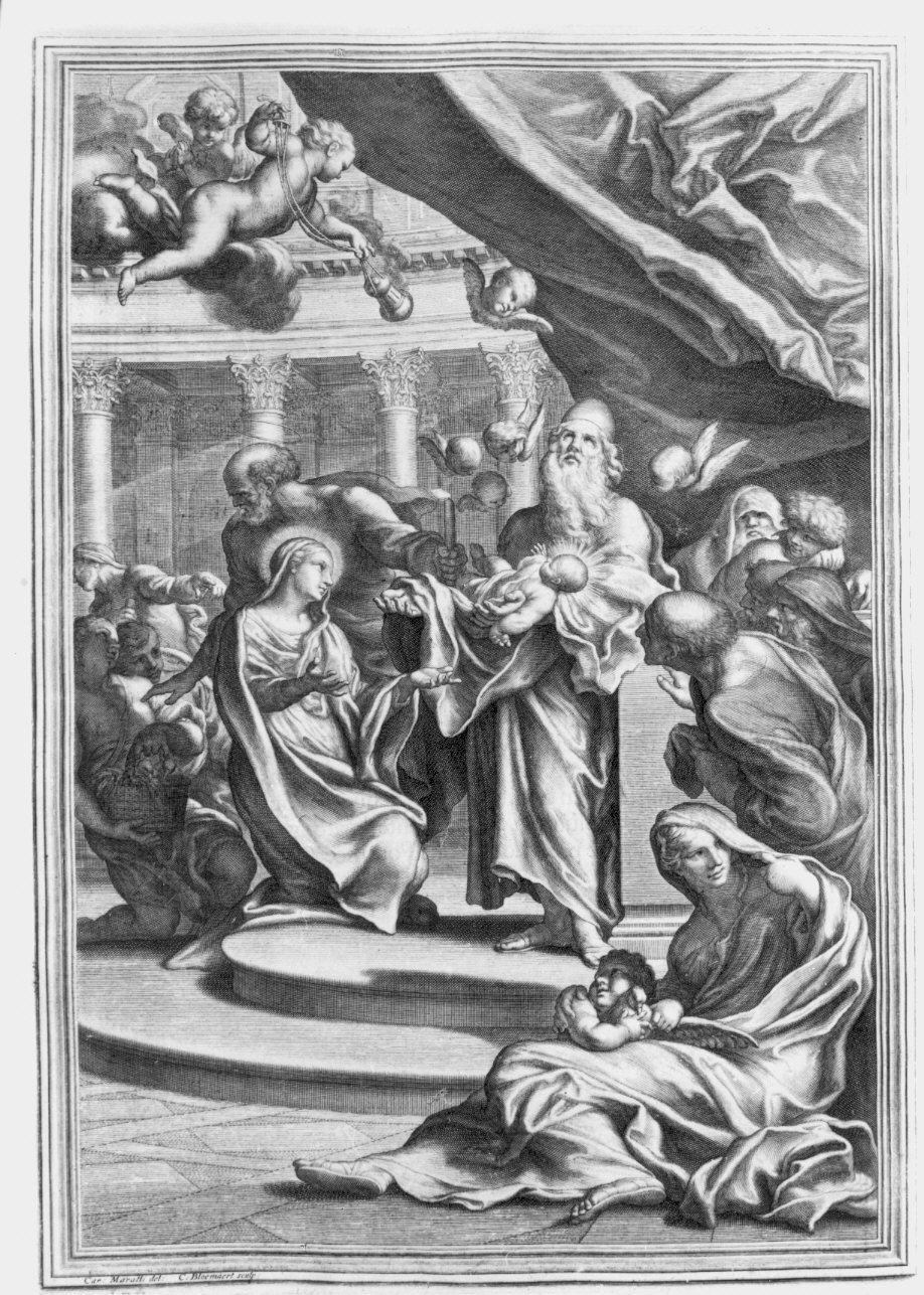 purificazione della Madonna (stampa) di Bloemaert Cornelis il Giovane (attribuito), Maratta Carlo (attribuito) (sec. XVII)