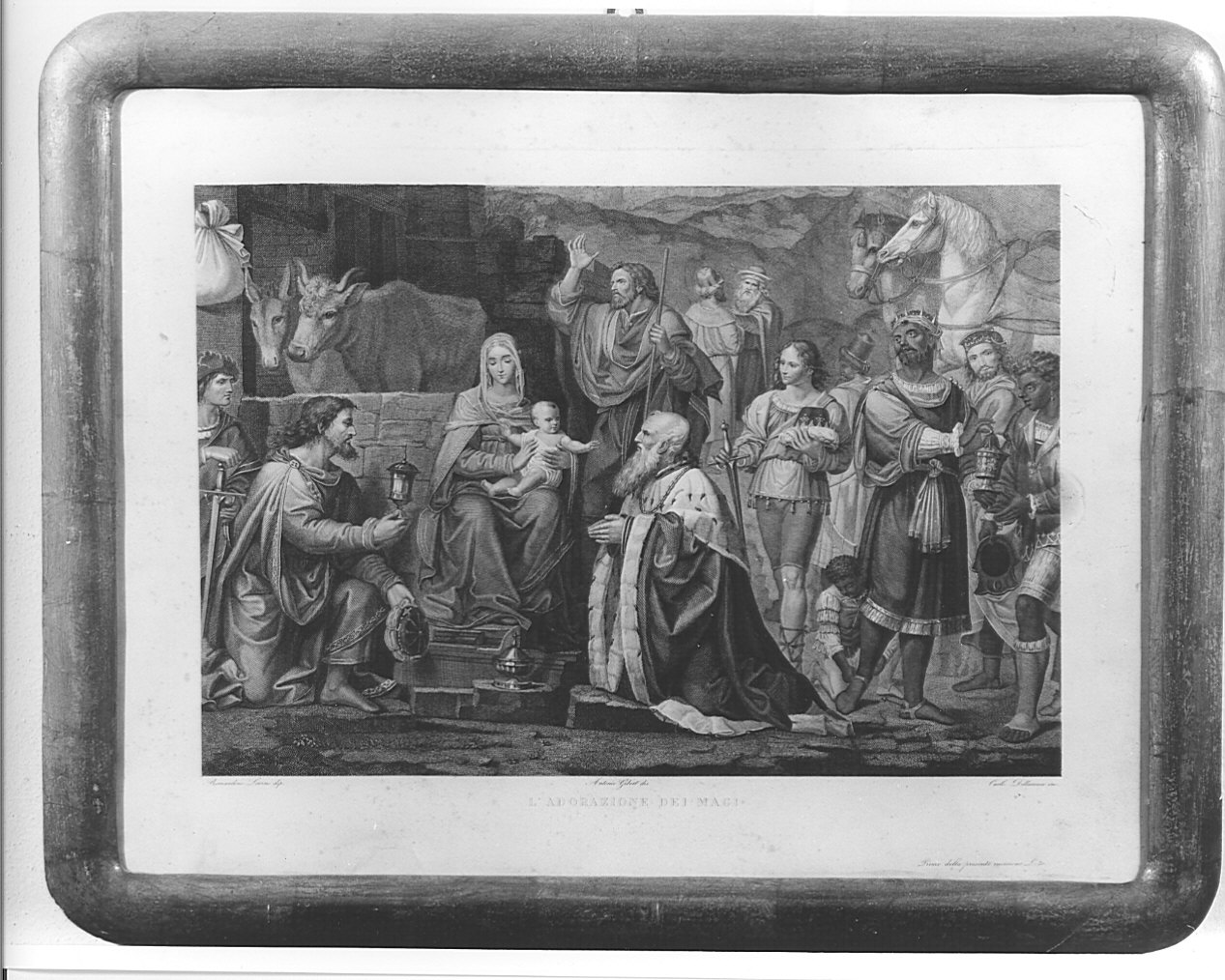 adorazione dei Re Magi (stampa, elemento d'insieme) di Ghiberti Antonio, Dellarocca Carlo (sec. XIX)