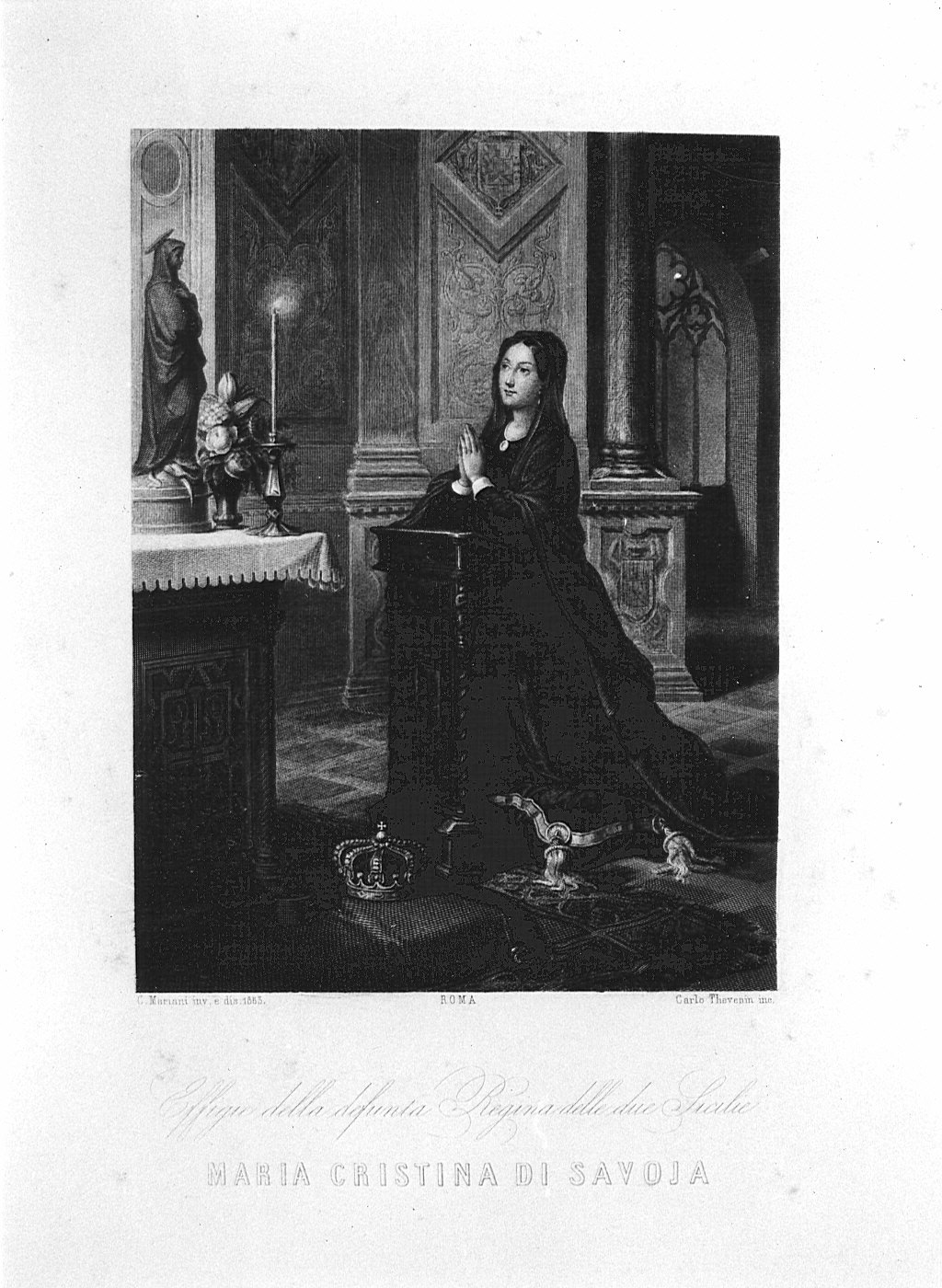 ritratto di Maria Cristina di Savoia (stampa) di Thevenin Jean Charles (attribuito), Mariani Cesare (attribuito) (sec. XIX)