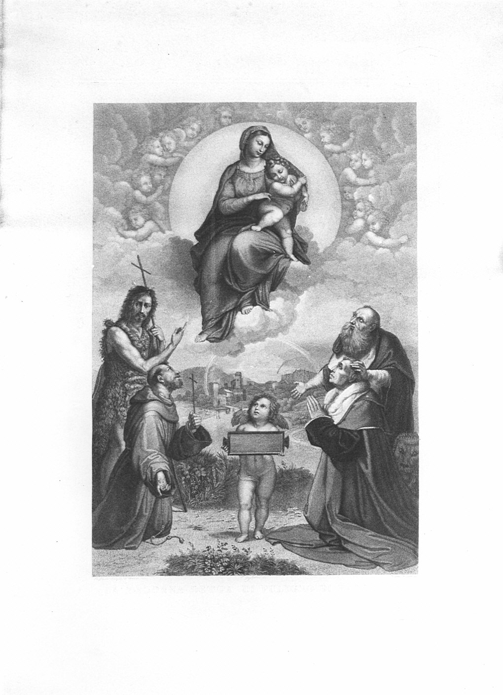 La Madonna di Foligno (stampa) di Tosetti Filippo (attribuito), Sanzio Raffaello (attribuito), Guglielmi Paolo (attribuito) (sec. XIX)