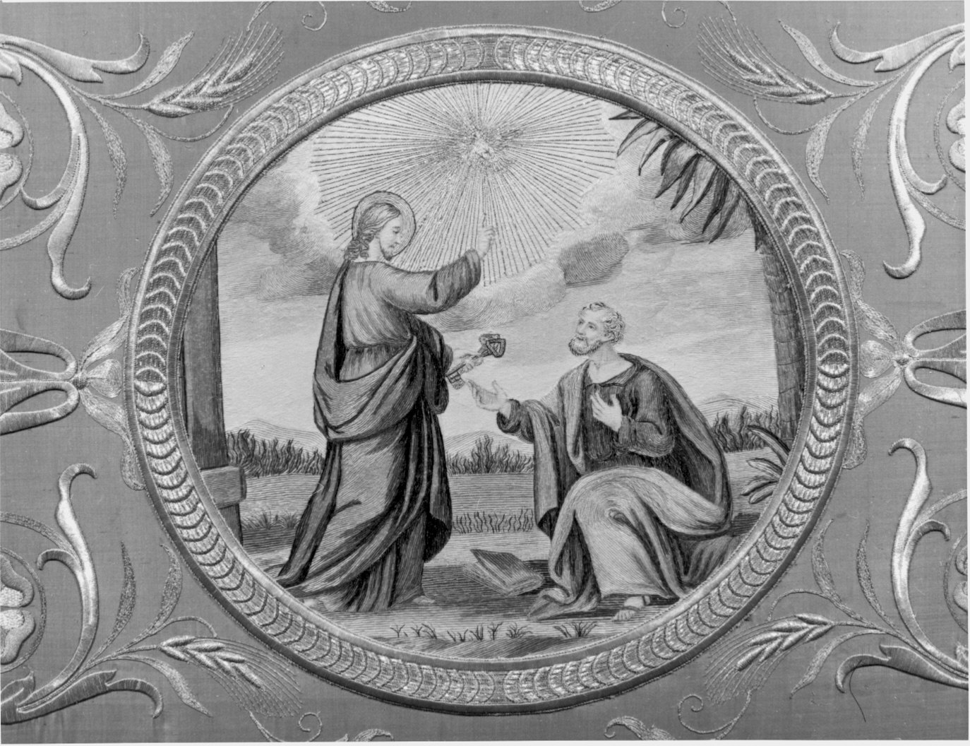 Cristo consegna le chiavi a San Pietro (dipinto) - manifattura lombarda (prima metà sec. XIX)