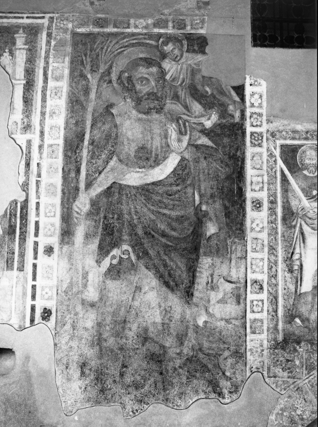 San Cristoforo guada il fiume con Gesù Bambino sulle spalle (dipinto murale, opera isolata) - ambito lombardo (sec. XV)