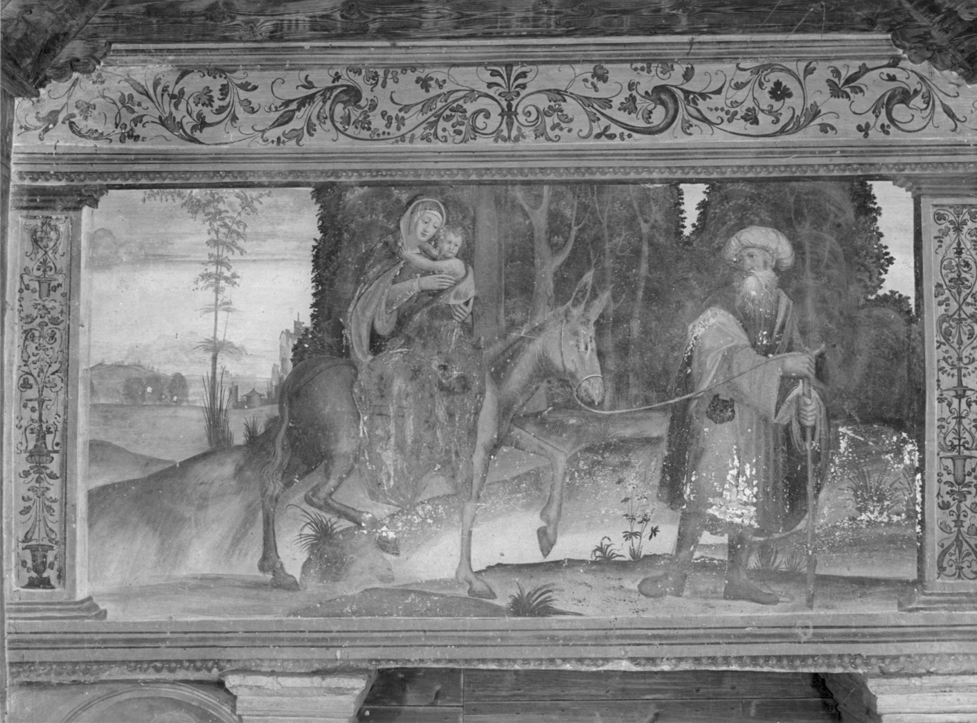 fuga in Egitto (dipinto murale, elemento d'insieme) di Pezzi Domenico (attribuito) (primo quarto sec. XVI)