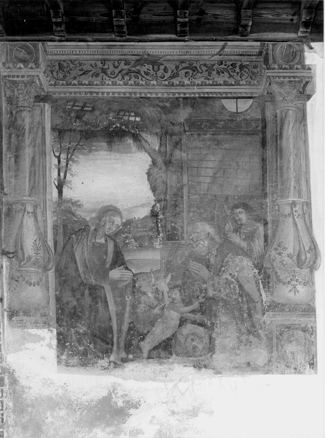 natività di Gesù (dipinto murale) - ambito lombardo (primo quarto sec. XVI)