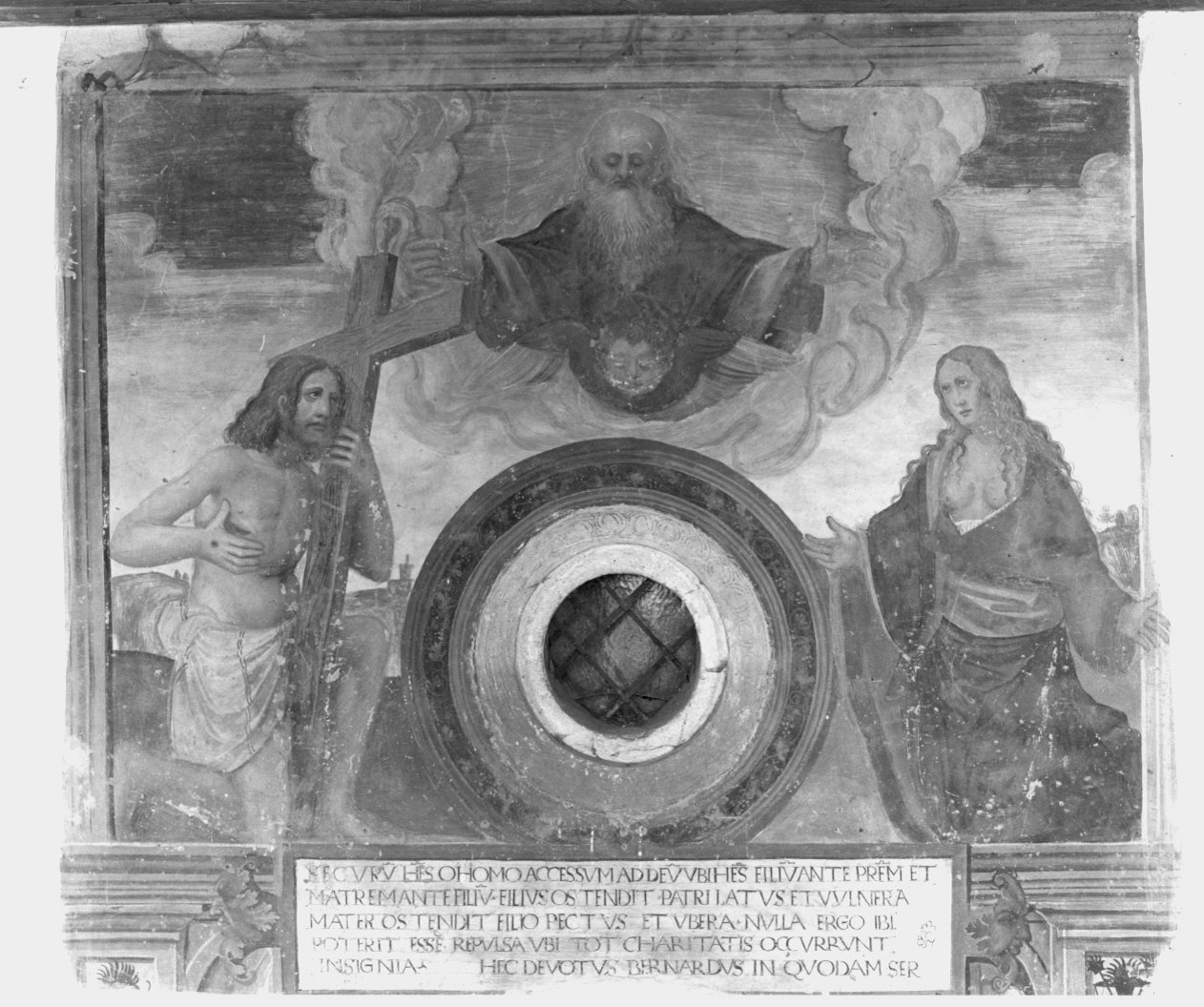 Dio Padre tra Cristo e la Vergine (dipinto murale) - ambito lombardo (sec. XVI)