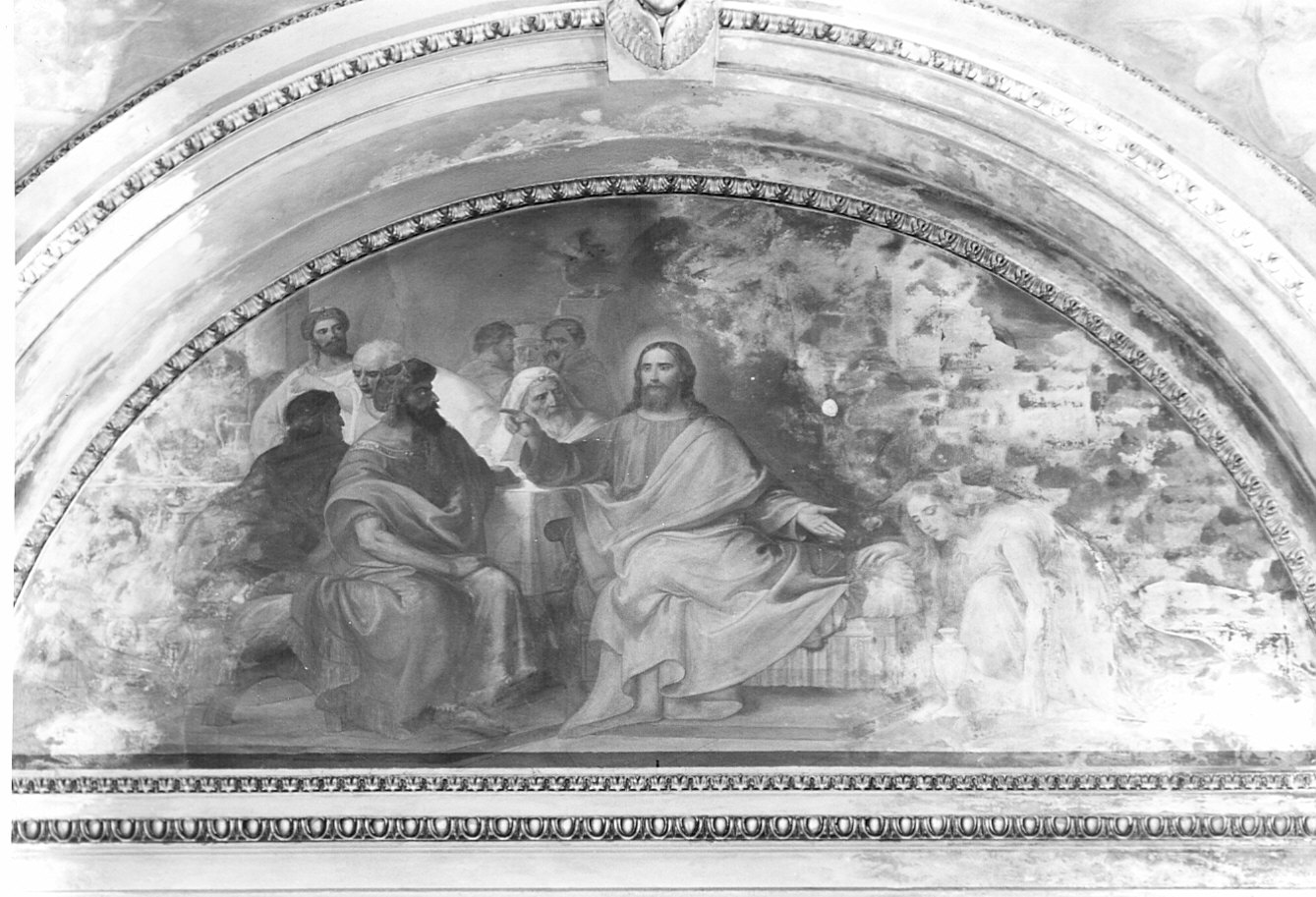Maddalena ai piedi del Redentore in casa del Fariseo, cena in casa del Fariseo (dipinto murale) di Garberini G.B (attribuito) (sec. XIX)