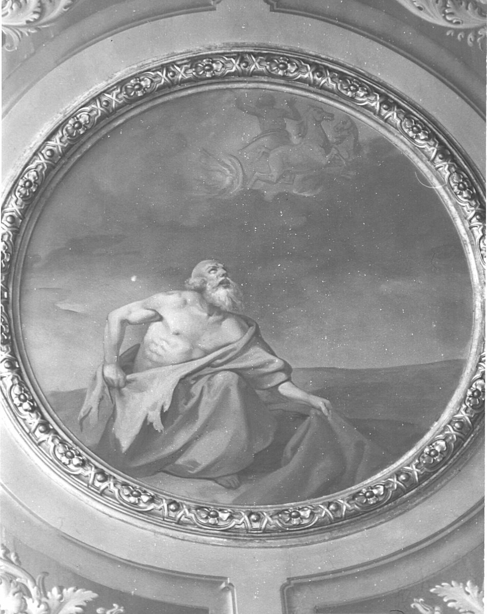 Eliseo raccoglie il Pallio di Elia, Eliseo raccoglie il mantello di Elia e diviene successore di Elia (dipinto murale, elemento d'insieme) di Gallina Gallo (attribuito) (sec. XIX)