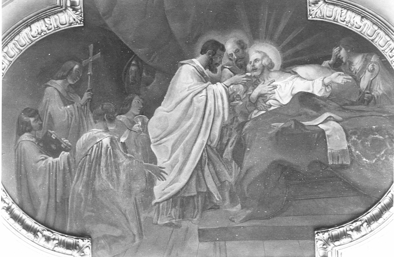 Sant'Onorato di Vercelli dà il Viatico a Sant'Ambrogio, Sant'Onorato di Vercelli dà il Viatico a Sant'Ambrogio (dipinto murale, elemento d'insieme) di Gallina Gallo (attribuito) (sec. XIX)
