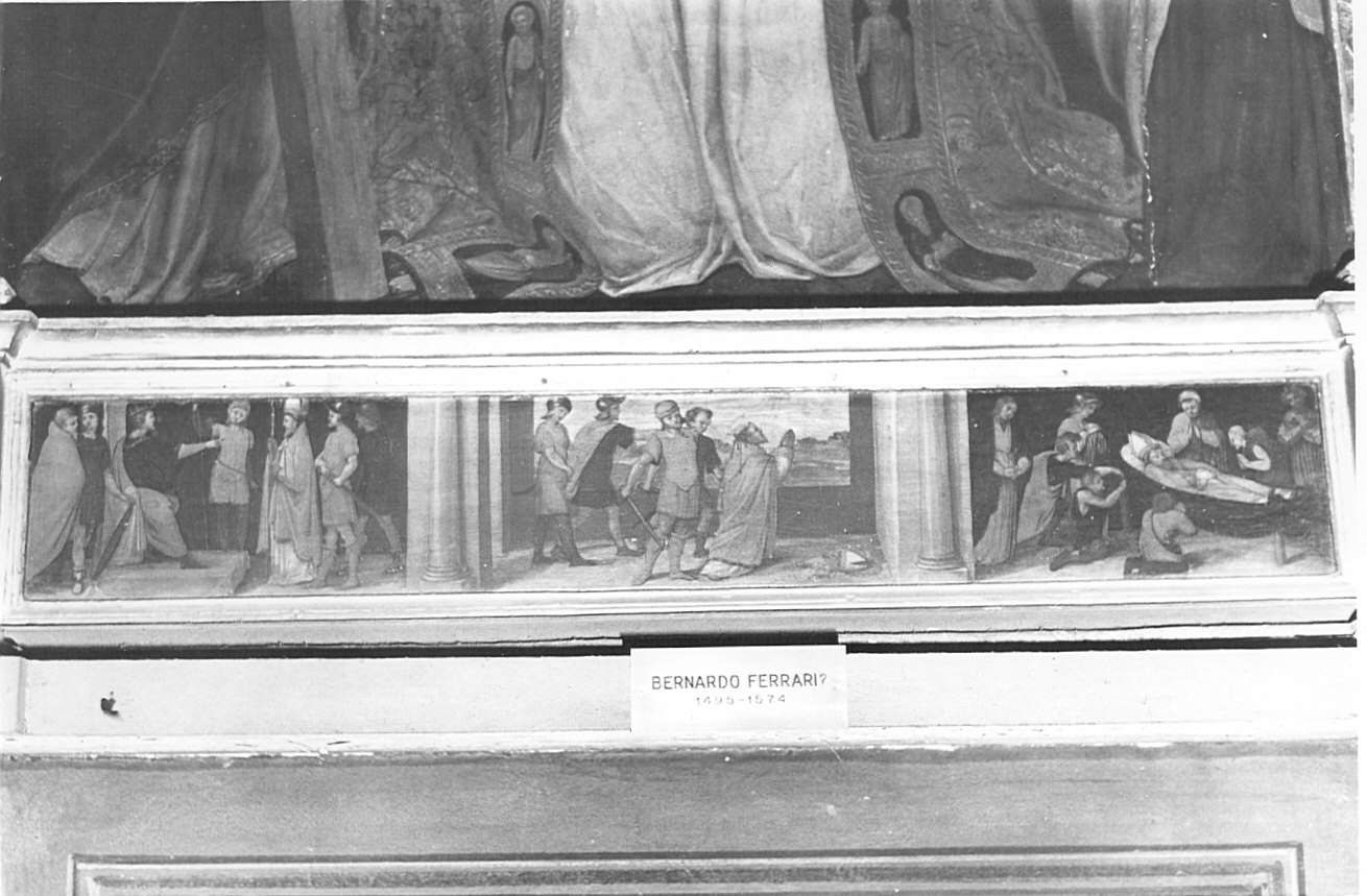 episodi della vita di San Tommaso Becker, Santi e Stemma (predella, elemento d'insieme) di Ferrari Bernardino (attribuito) (prima metà sec. XVI)