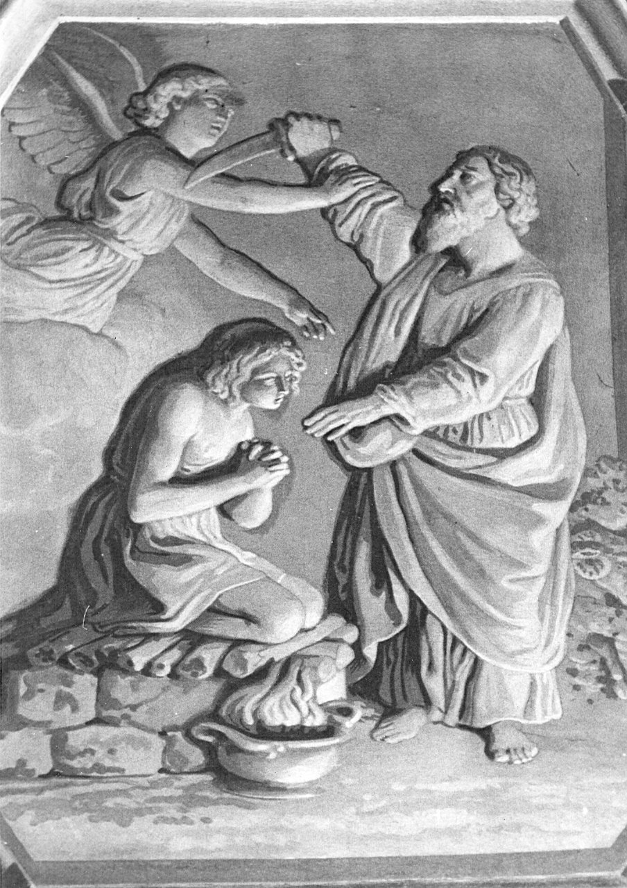 I sacrifici di Isacco e di Abele/ L'Angelo che presenta ad Elia il pane misterioso/ Gli Esploratori della terra promessa (decorazione pittorica, elemento d'insieme) di Gonin Francesco (attribuito) (sec. XIX)